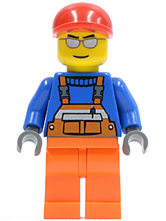 Overalls with Safety Stripe Orange, Orange Legs, Red Short Bill Cap, Silver Sunglasses
