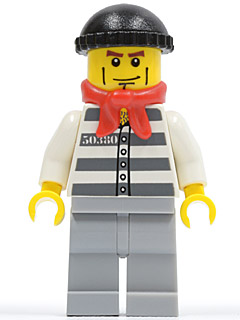 Criminal, Prison Shirt with #50380, Dark Bluish Gray Legs, Black Hat