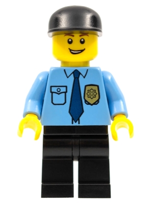 Policeman, Medium Blue Shirt with Badge and Tie, Black Cap, Beard