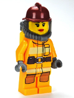 Fire - Bright Light Orange Fire Suit with Utility Belt, Dark Red Fire Helmet, Yellow Air Tanks, Red Lips