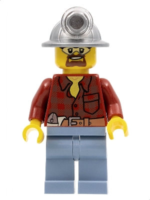 Flannel Shirt with Pocket and Belt, Sand Blue Legs, Mining Helmet, Safety Goggles
