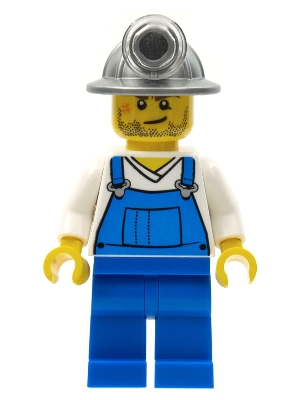 Miner - Overalls Blue over V-Neck Shirt, Blue Legs, Mining Helmet, Crooked Smile and Scar