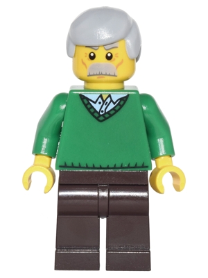 Green V-Neck Sweater, Dark Brown Legs, Light Bluish Gray Male Hair