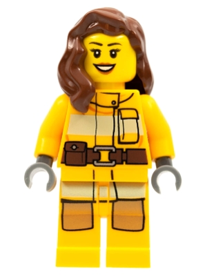 Firewoman, Bright Light Orange Fire Suit, Reddish Brown Hair