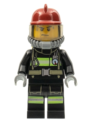 Fire - Reflective Stripes with Utility Belt, Dark Red Fire Helmet, Yellow Air Tanks, Sweat Drops