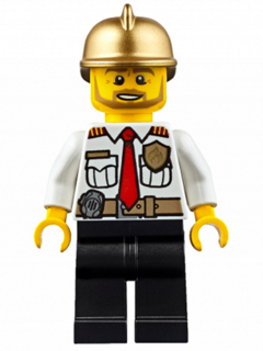 Fire Chief - White Shirt with Tie and Belt, Black Legs, Gold Fire Helmet