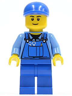 Overalls with Tools in Pocket Blue, Blue Short Bill Cap, Thin Grin