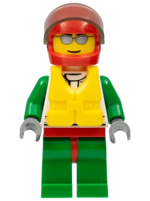 Octan - Jacket with Red and Green Stripe, Red Hips and Green Legs, Red Helmet, Trans-Black Visor, Silver Sunglasses, Life Jacket Center Buckle