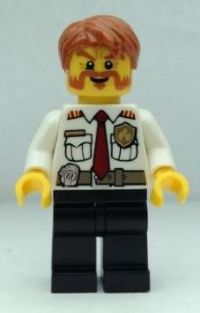 Fire Chief - White Shirt with Tie and Belt, Black Legs, Dark Orange Short Tousled Hair
