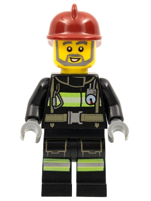 Fire - Reflective Stripes with Utility Belt, Dark Red Fire Helmet, Gray Beard