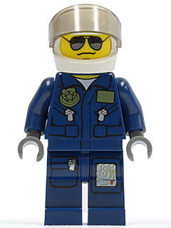Forest Police - Helicopter Pilot, Dark Blue Flight Suit with Badge, Helmet, Black and Silver Sunglasses, NO Eyebrows