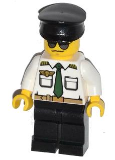 Airport - Pilot, White Shirt with Dark Green Tie and Belt, Black Legs, Black Hat