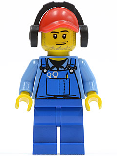 Cargo Worker - Overalls with Tools in Pocket Blue, Red Cap with Hole, Headphones