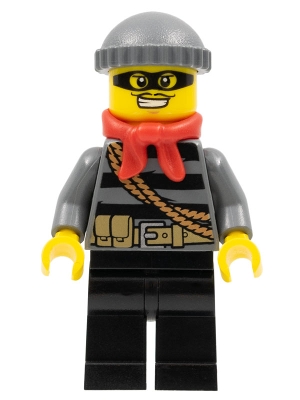 Robber, Striped Sweater with Rope and Belt, Black Eyemask, Red Scarf