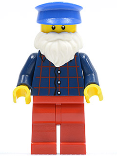 Plaid Button Shirt, Red Legs, White Short Beard, Blue Hat