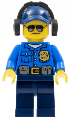 Police - City Officer, Gold Badge, Dark Blue Cap with Hole, Headphones, Sunglasses