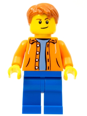 Man, Open Orange Shirt, Blue Legs, Dark Orange Hair