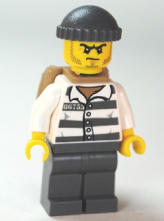 Police - Jail Prisoner 86753 Prison Stripes, Dark Bluish Gray Knit Cap, Backpack, Scowl