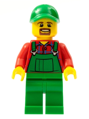 Overalls Farmer Green, Green Cap with Hole, Brown Moustache and Goatee