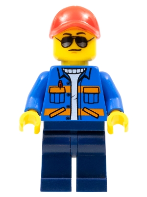 Man, Blue Jacket with Orange Stripes, Dark Blue Legs, Red Cap, Sunglasses - No Backprint