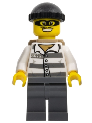 Police - Jail Prisoner 86753 Prison Stripes, Black Knit Cap, Backpack, Mask