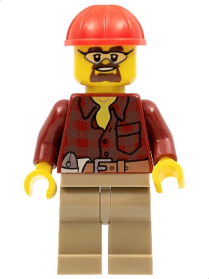 Flannel Shirt with Pocket and Belt, Dark Tan Legs, Red Construction Helmet, Safety Goggles