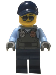 Police - City Officer, Sunglasses, Gray Vest with Radio and Gold Badge, Dark Blue Legs, Dark Blue Cap