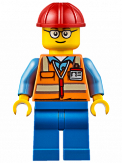 Orange Safety Vest with Reflective Stripes, Blue Legs, Red Construction Helmet, Glasses &#40;TV Tower Technician&#41;