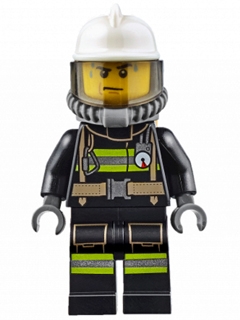 Fire - Reflective Stripes with Utility Belt, White Fire Helmet, Breathing Neck Gear with Air Tanks, Trans Black Visor, Sweat Drops