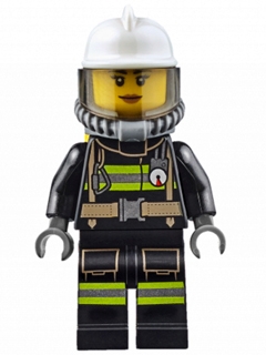Fire - Reflective Stripes with Utility Belt, White Fire Helmet, Breathing Neck Gear with Air Tanks, Trans Black Visor, Peach Lips Smile