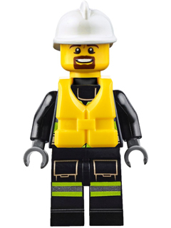 Fire - Reflective Stripes with Utility Belt and Flashlight, Life Jacket, White Fire Helmet, Brown Moustache and Goatee