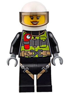 Fire - Reflective Stripes with Utility Belt and Flashlight, White Helmet, Trans-Black Visor, Peach Lips Open Mouth Smile