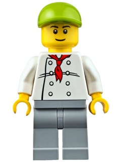 Chef - White Torso with 8 Buttons, Light Bluish Gray Legs, Lime Short Bill Cap &#40;Fire Station Hot Dog Vendor&#41;