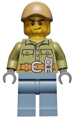 Volcano Explorer - Male, Shirt with Belt and Radio, Dark Tan Cap with Hole, Crooked Smile and Scar