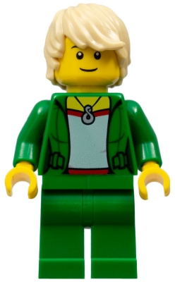 Saxophone Player, Green Jacket with Necklace, Green Legs, Tan Hair, Black Eyebrows