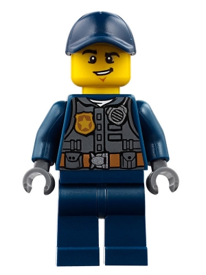 Police - City Officer with Dark Bluish Gray Vest with Badge and Radio, Dark Blue Legs, Dark Blue Cap