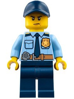 Police - City Shirt with Dark Blue Tie and Gold Badge, Dark Tan Belt with Radio, Dark Blue Legs, Dark Blue Cap with Hole