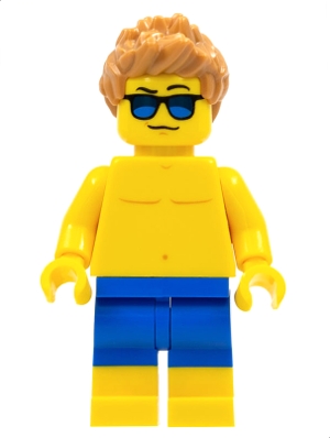Beachgoer - Blue Male Swim Trunks and Sunglasses