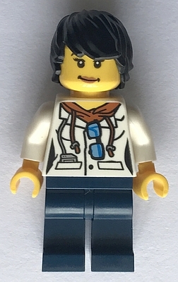 City Jungle Scientist Female - White Lab Coat with Sunglasses, Dark Blue Legs, Black Tousled Hair