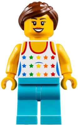 Shirt with Female Rainbow Stars Pattern, Medium Azure Legs, Reddish Brown Ponytail Hair, Black Eyebrows