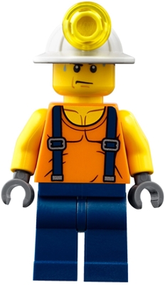 Miner - Shirt with Straps, Dark Blue Legs, Mining Helmet, Sweat Drops