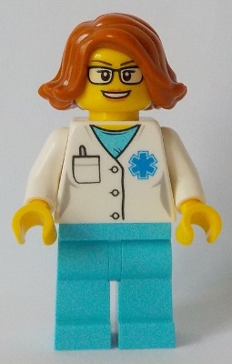 Doctor - EMT Star of Life, Medium Azure Legs, Dark Orange Female Hair Short Swept Sideways, Glasses