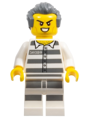 Sky Police - Jail Prisoner 50380 Prison Stripes, Scowl with Teeth, Dark Bluish Gray Hair with Sideburns