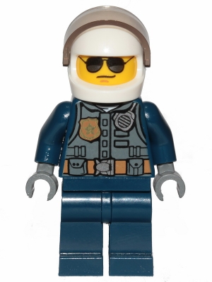Police - City Pilot, Jacket with Dark Bluish Gray Vest, Dark Blue Legs, White Helmet, Sunglasses