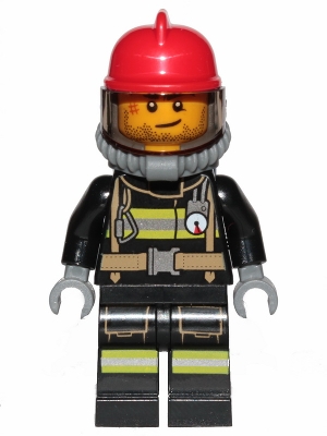 Fire - Reflective Stripes, Stubble Beard, Red Helmet, Breathing Neck Gear with Blue Air Tanks