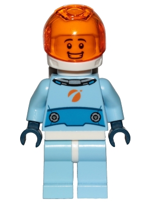 Astronaut - Male, Bright Light Blue Spacesuit with Blue Belt, Trans Orange Large Visor, Open Mouth Smile