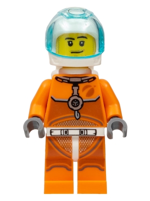 Astronaut - Male, Orange Spacesuit with Dark Bluish Gray Lines, Trans Light Blue Large Visor, Stubble, Moustache and Sideburns