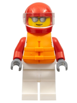 Male, White and Red Jumpsuit with &#39;XTREME&#39; Logo, Red Helmet, Orange Life Jacket, Sunglasses