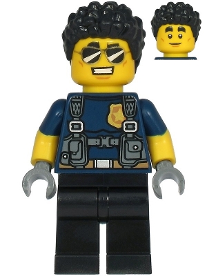 Police Officer - Duke DeTain, Dark Blue Shirt with Short Sleeves, Harness, Black Legs, Black Hair