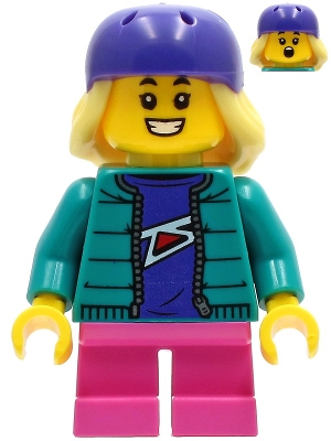 Skater - Girl, Dark Turquoise Jacket, Dark Pink Short Legs, Dark Purple Helmet, Bright Light Yellow Hair
